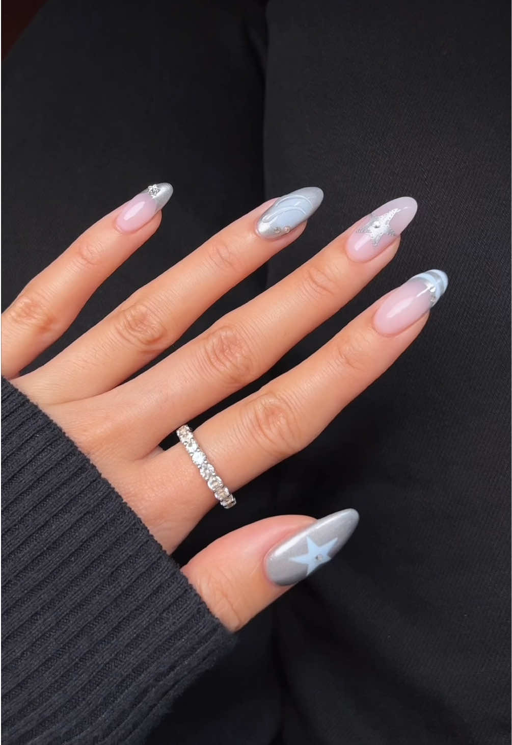 TikTok post by @nailsbyalsn for Makartt. Caption reads: [...] is a match made in heaven 🩵☁️ using....