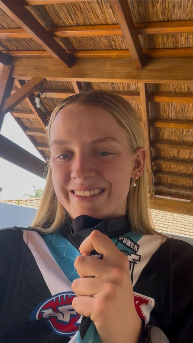 Instagram post by @pafc_w for Telstra. Caption reads: [...] draftee @olivia.cranee_, thanks to @telstra....