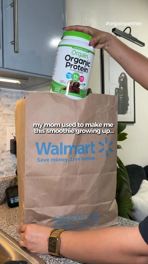 Instagram post by @jasminnmeza for Orgain. Caption reads: [...] upgraded 🤎🍌✨ i’ve been loving @drinkorgain....