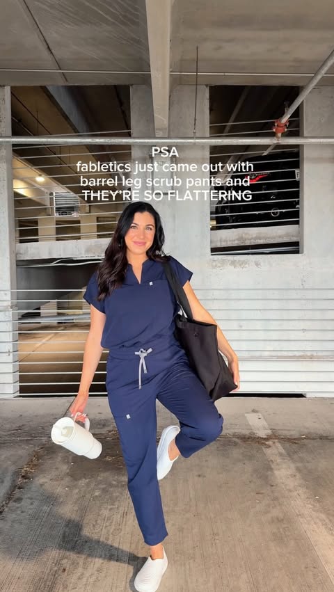 Instagram post by @chlo.fitzp for Fabletics Scrubs. Caption reads: [...] I’m quite literally obsessed 🤩....