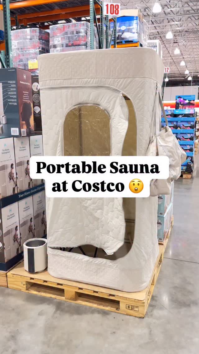 Instagram post by @costconewdeals for Homedics. Caption reads: 🚨New portable sauna at Costco 😲. I have never....