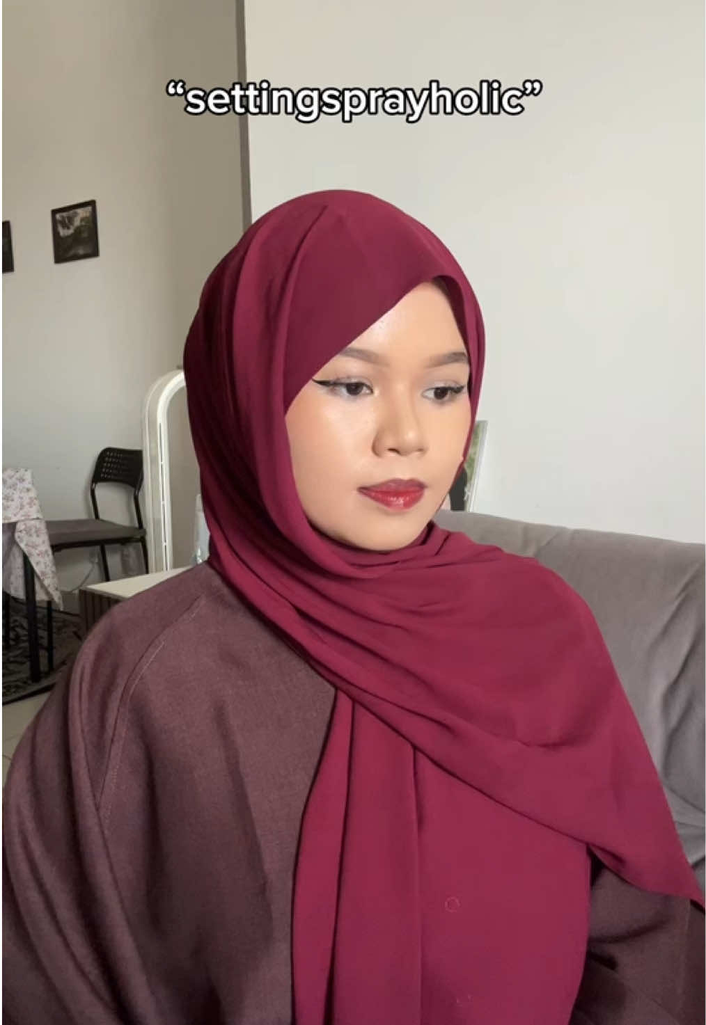 TikTok post by @qhayyisa for DAZZLE ME Malaysia. Caption reads: [...] this setting spray i love you💗 @DAZZLE ME....