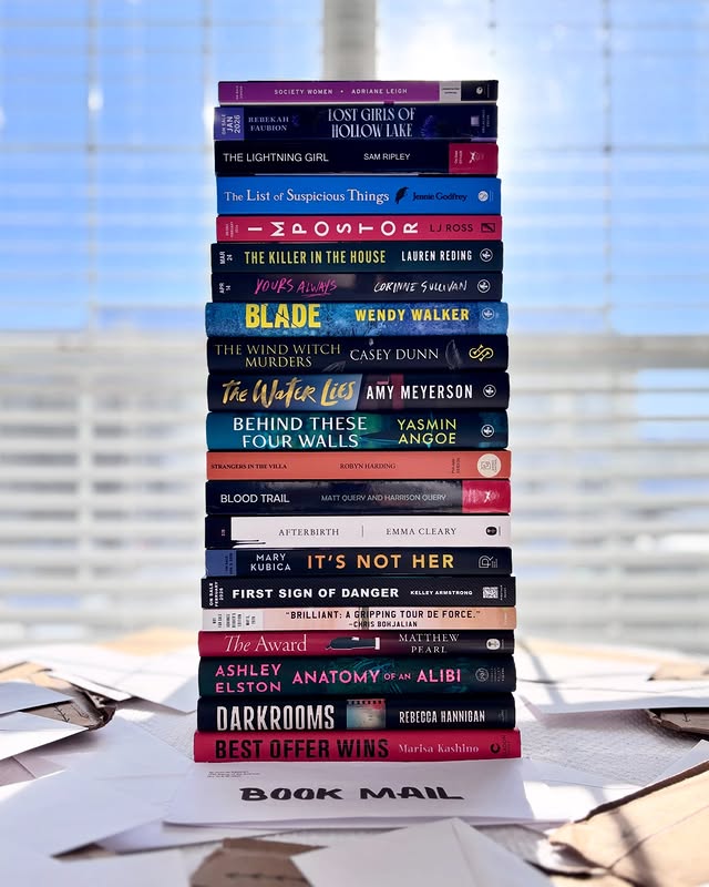 Instagram post by @suspenseisthrillingme for Celadon Books. Caption reads: 📬 BOOK MAIL MONDAY 📬

Thank you to all of the....