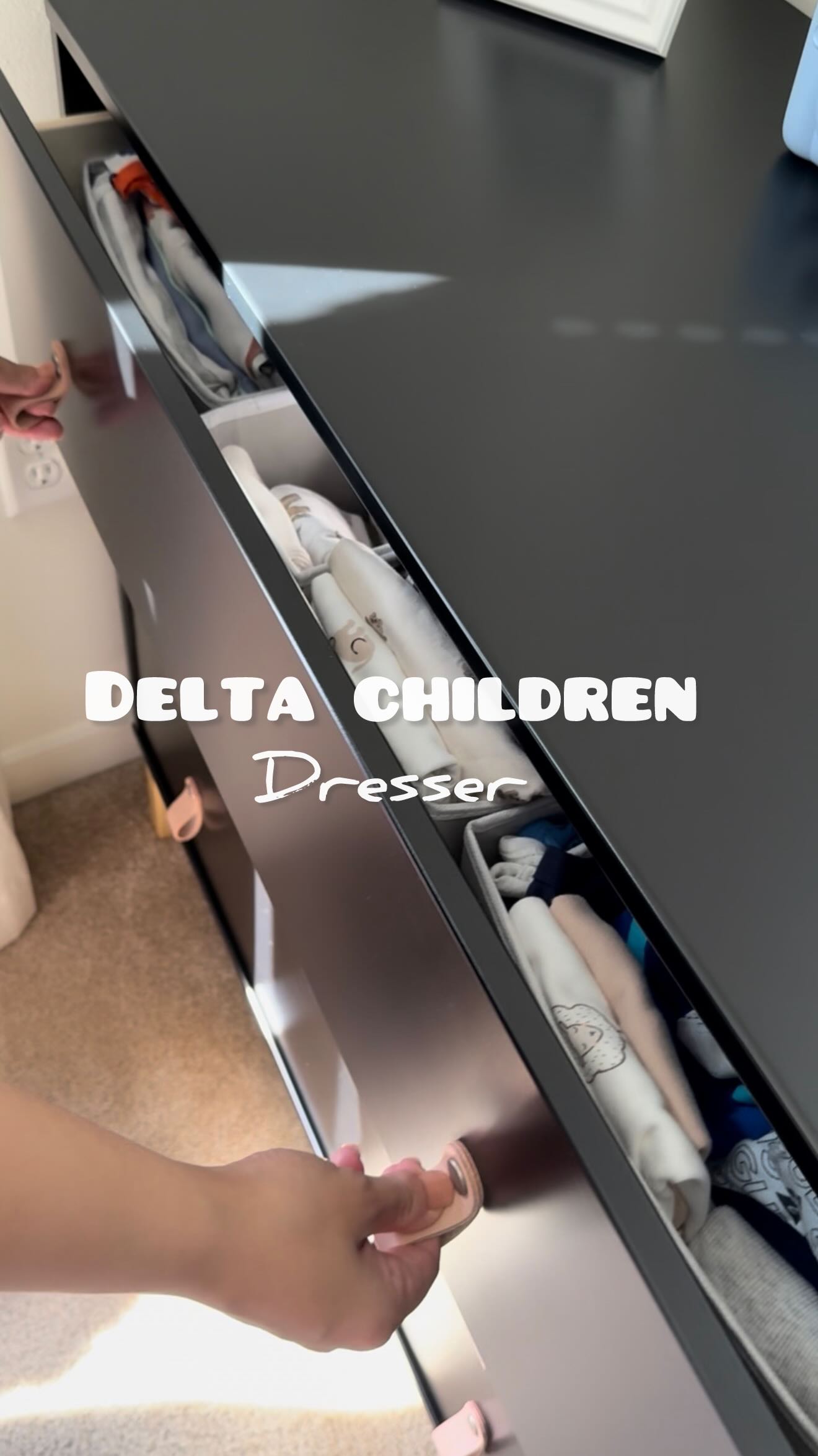 Instagram post by @meyserakca for Delta Children. Caption reads: 🌟 Organize your little one’s room in style! 🪞✨....