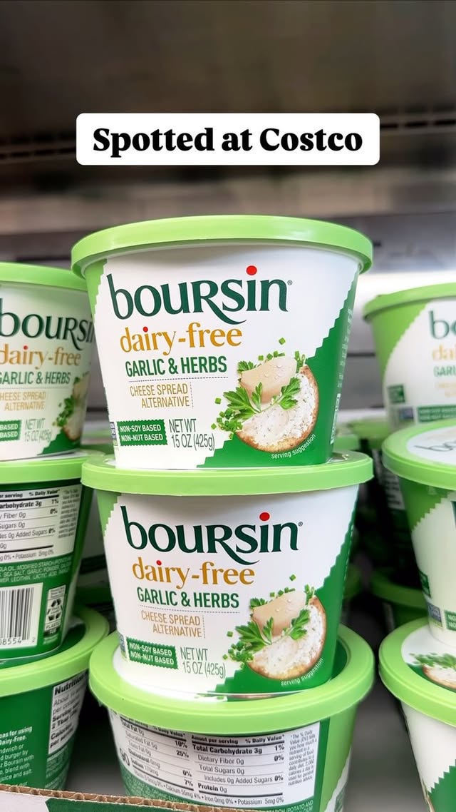 Instagram post by @bigboxvegan for Follow Your Heart. Caption reads: Spotted at @costco stores!🌱

The @boursincheese....
