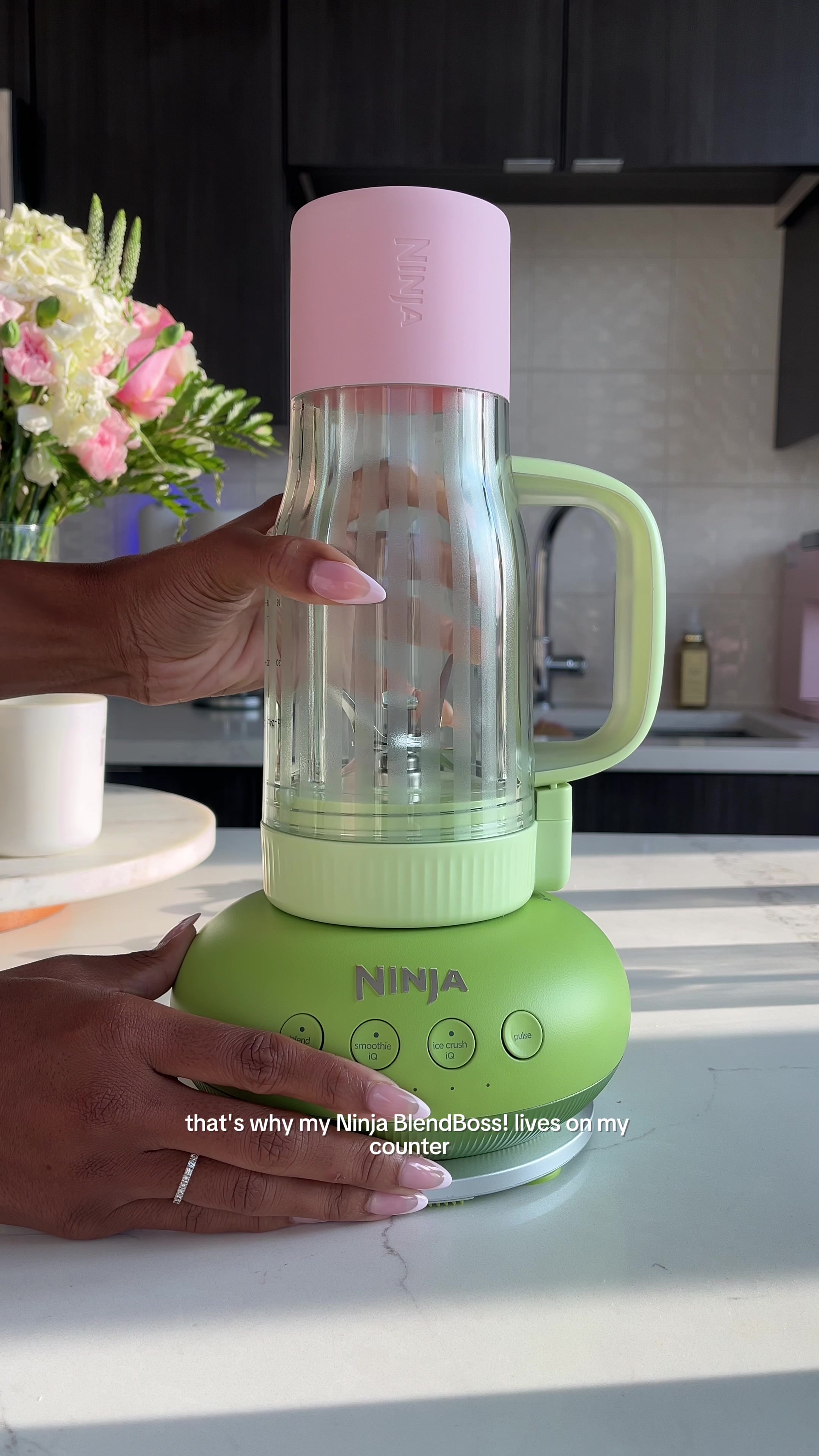 TikTok post by @valerietaiylorr for Ninja Kitchen. Caption reads: My Ninja Kitchen BlendBoss  just made running my....