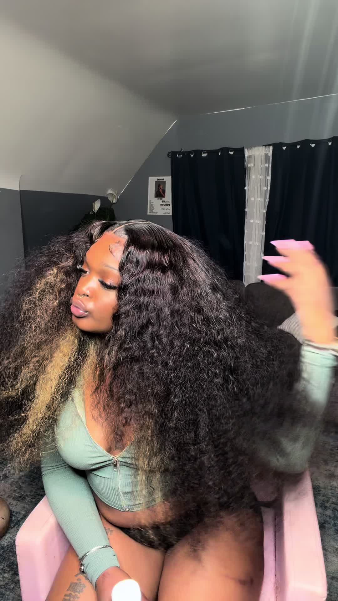TikTok post by @kristyngab for Amanda Hair. Caption reads: Wig thicker than me!!🙂‍↔️ @amandahair....