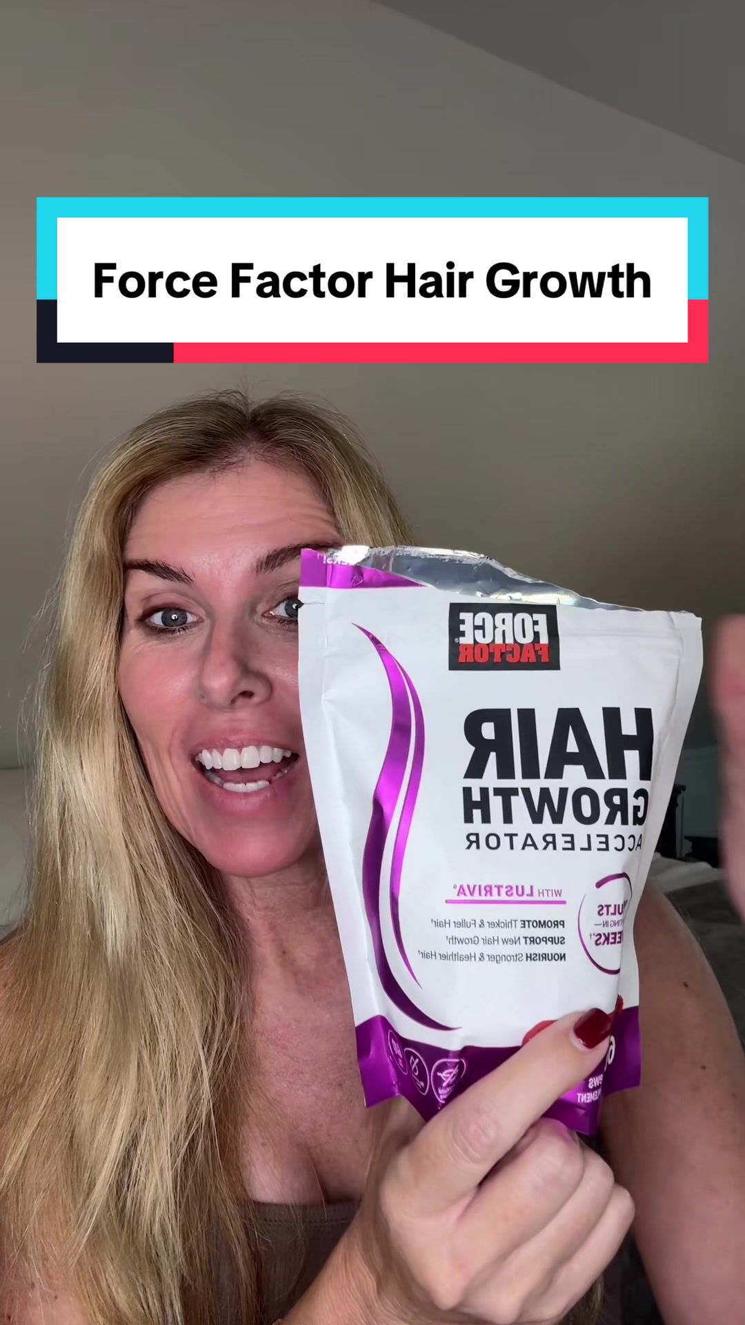 TikTok post by @givingnoshitsat50 for Force Factor. Caption reads: Force Factor hair growth accelerator is no joke.....