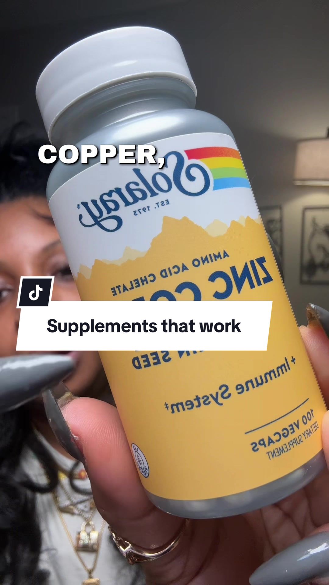 TikTok post by @size.fluid for Solaray. Caption reads: [...] #immunesupport  #supplementsthatwork....