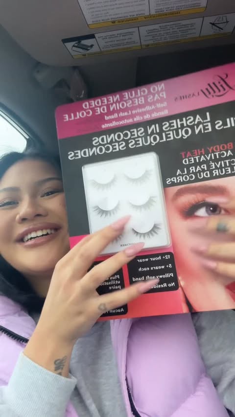 Instagram post by @carlyysarah for Lilly Lashes. Caption reads: Lilly Lashes Glue-less self adhesive lashes are at....