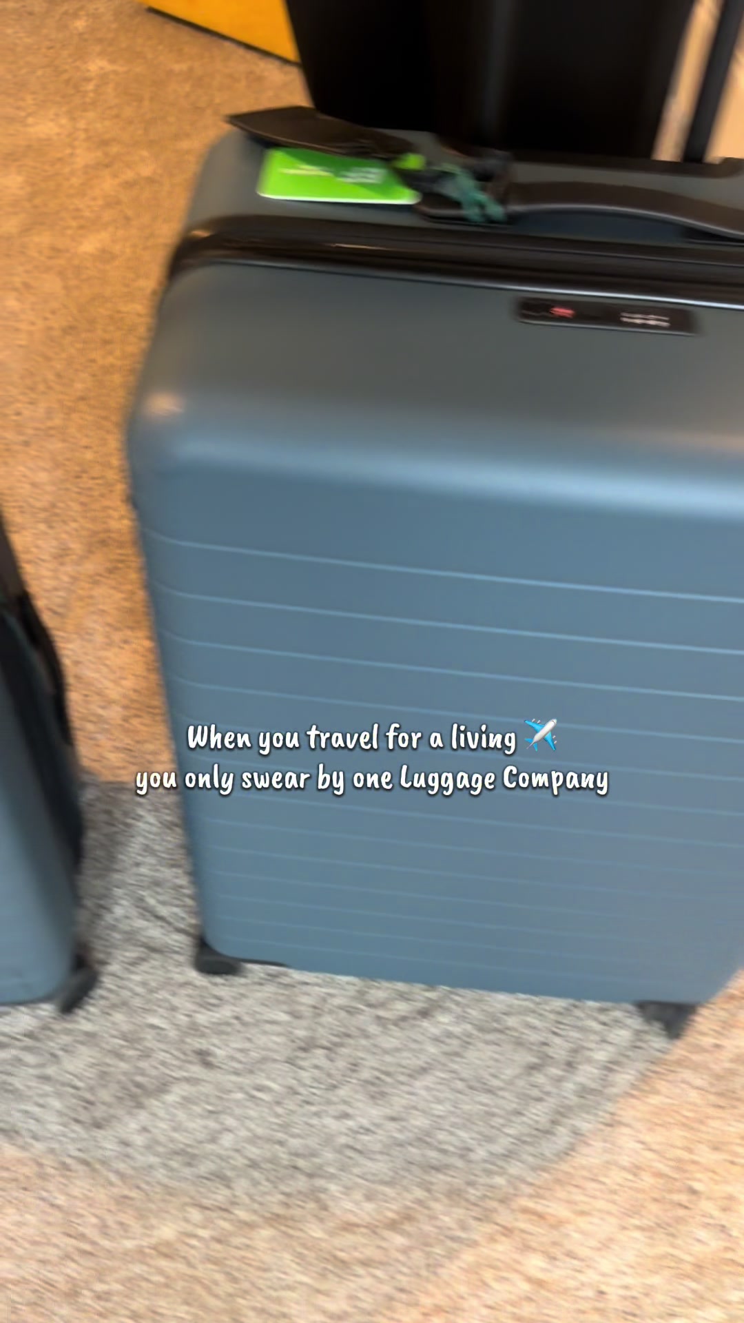TikTok post by @prettylittlejetsetter for Away. Caption reads: [...] almost a decade of use 🧳 @Away Travel....