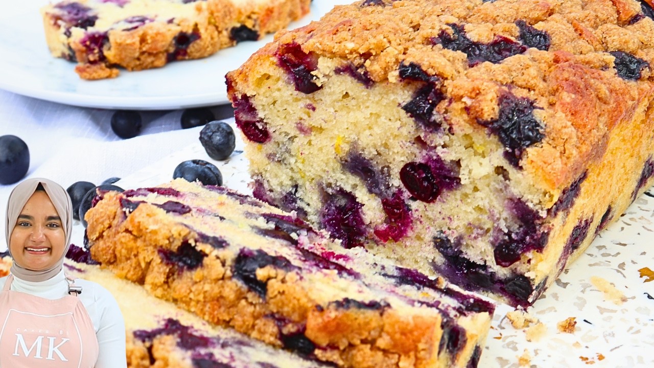 YouTube post by @CakesbyMK for Skillshare. Caption reads: The softest BLUEBERRY BREAD I've ever had.