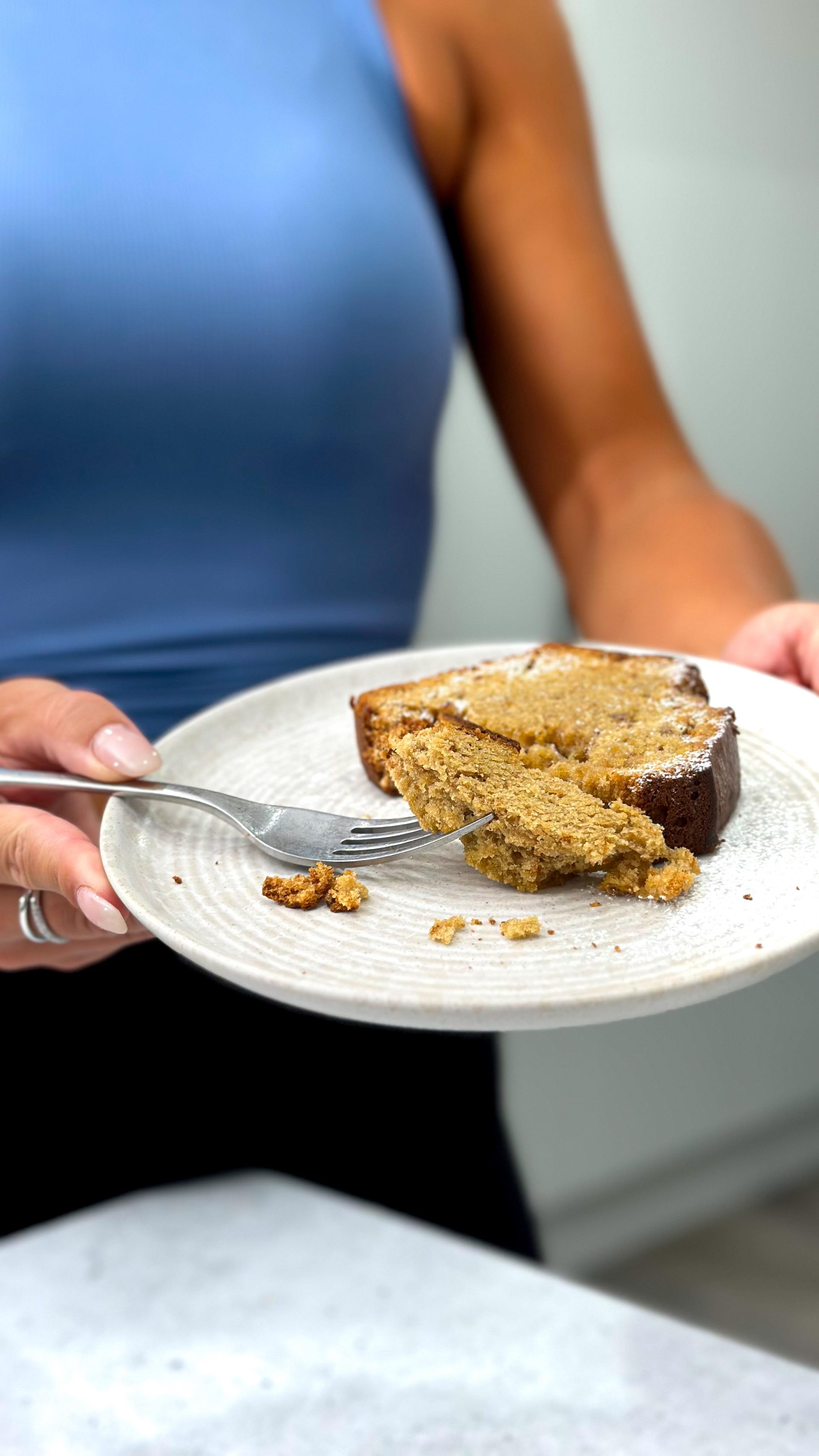 Instagram post by @thenourishedchef for True Protein. Caption reads: ✨CINNAMON BANANA BREAD✨
📌 BAKE ME! Yessss … we....