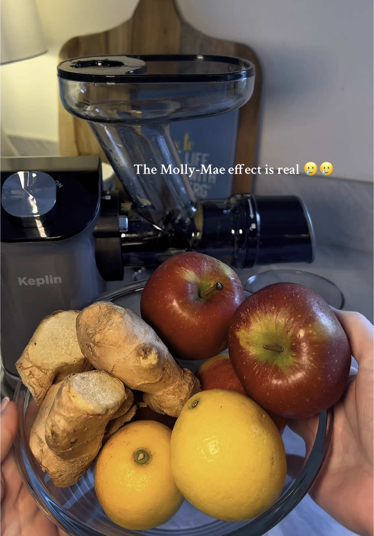 TikTok post by @chlo.cooks for Keplin. Caption reads: Did I get a juicer because Molly-Mae has a juicer?....