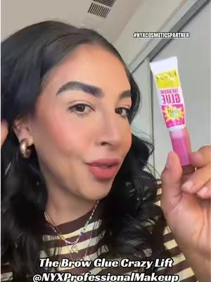TikTok post by @angthemamacita for NYX Professional Makeup HR. Caption reads: The Brow Glue Crazy Lift, Brow Lamination Gel with....