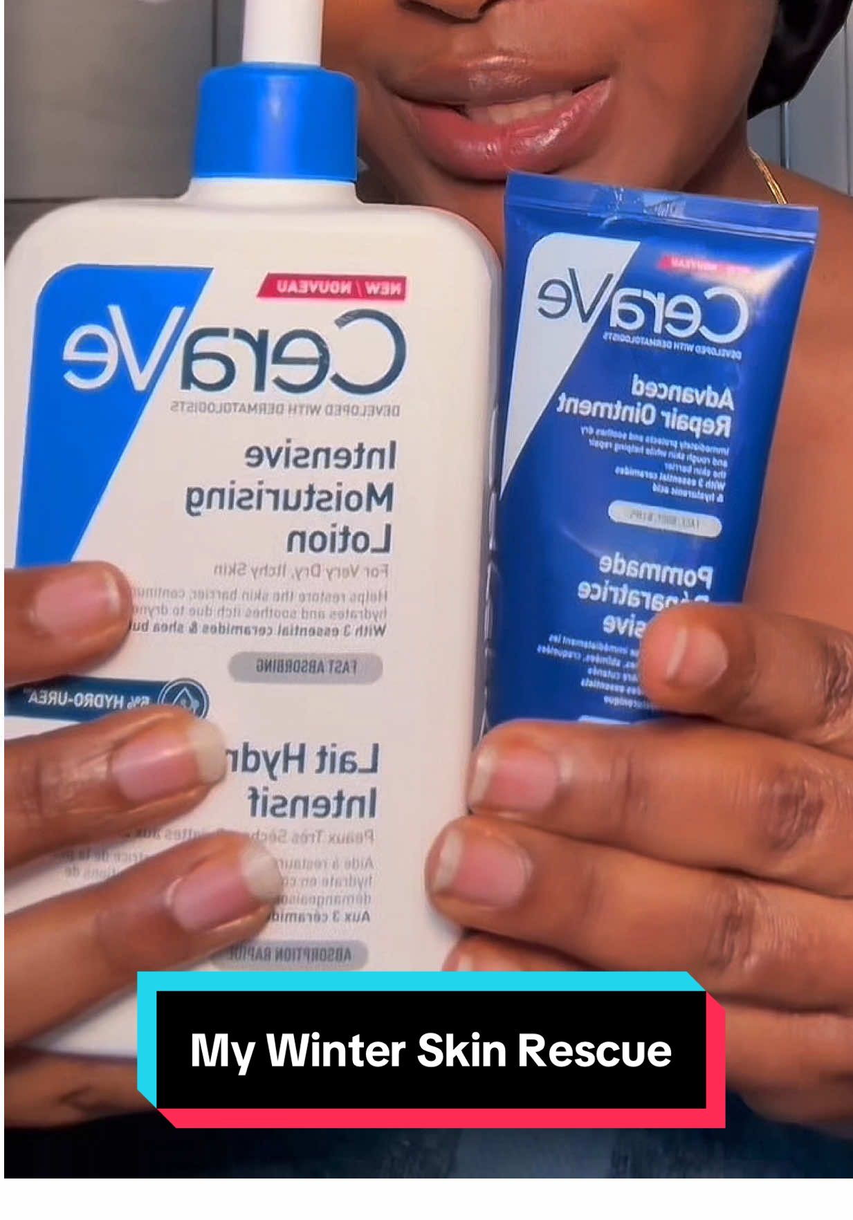 TikTok post by @abbie848 for BASMA Beauty. Caption reads: Winter skin had us uncomfortable 😩❄️ This CeraVe....