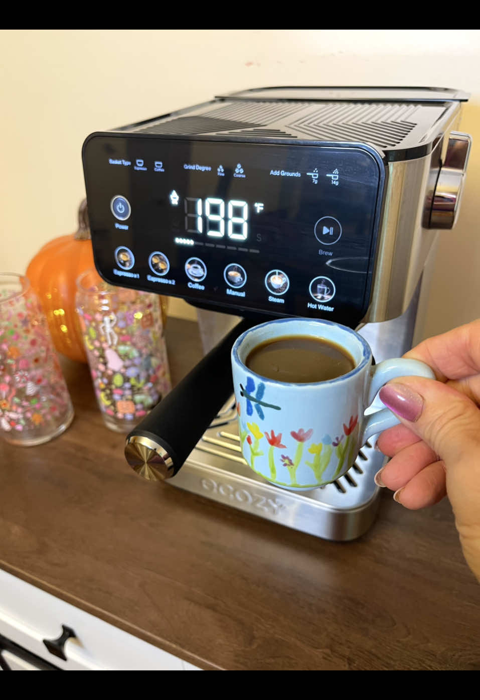 TikTok post by @this_is_holly_ for ecozy Appliances. Caption reads: [...] espresso coffee maker from @ecozy....