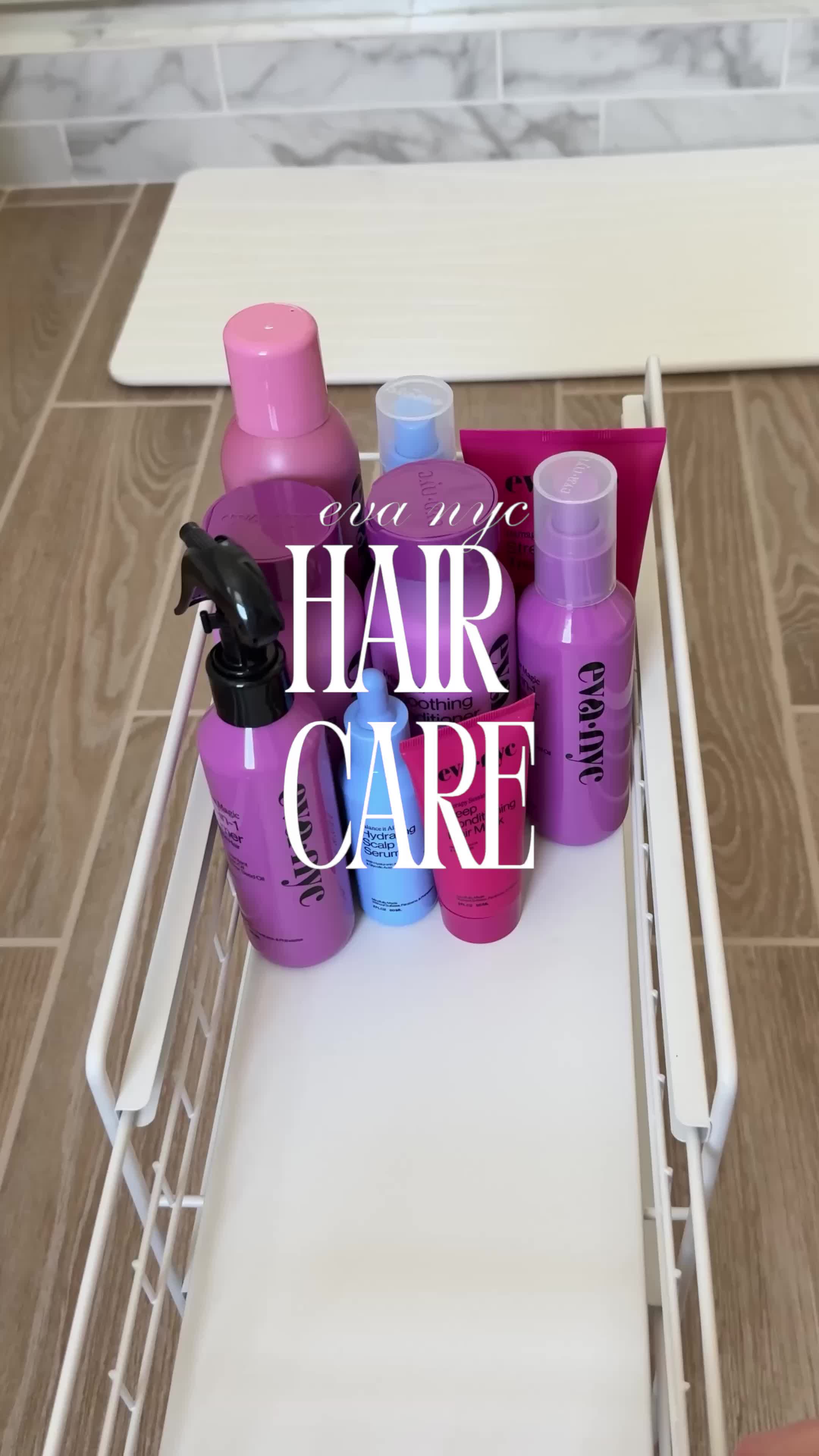 TikTok post by @ssammvalencia for Eva NYC. Caption reads: This is most of my @Eva NYC HairCare Collection✨....