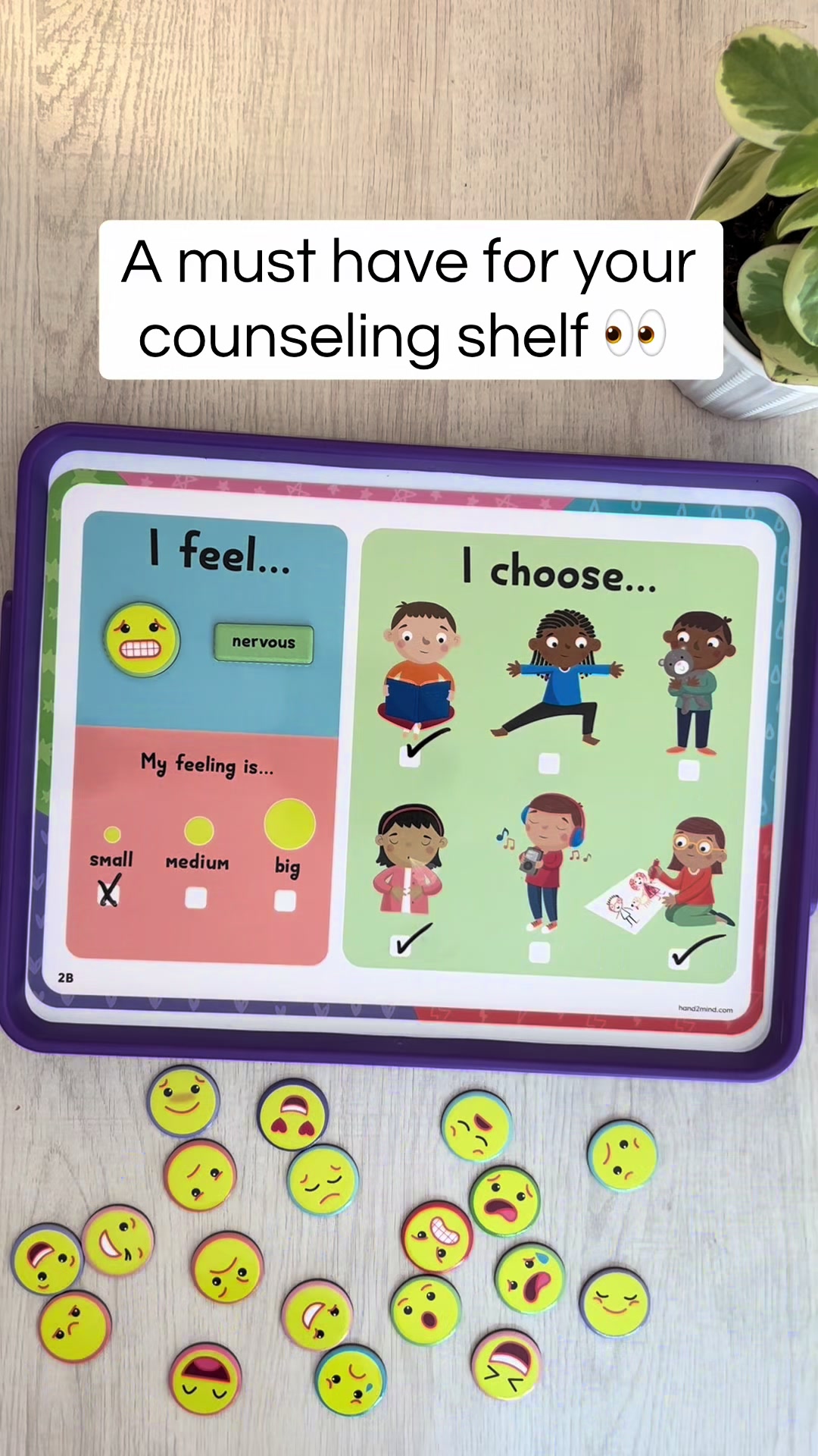 TikTok post by @friendlyschoolpsych for hand2mind. Caption reads: [...] 💕 This Feelings Activity Tray from....