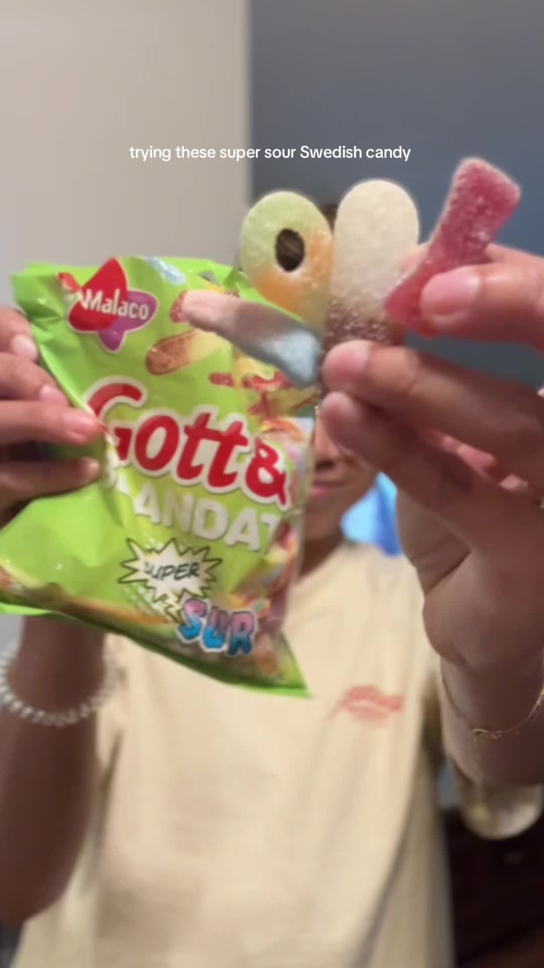 TikTok post by @geetripsandeats for Scandycandy. Caption reads: Swedish candy from @ScandyCandy and loving this....