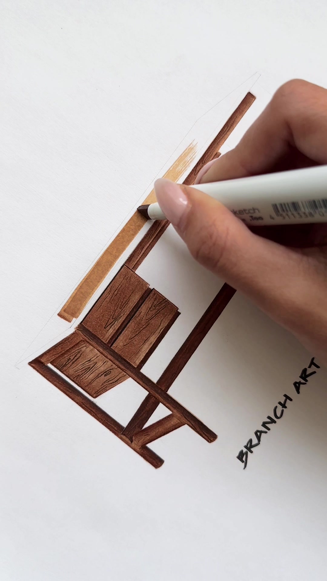 TikTok post by @pbjdesign for Branch Furniture. Caption reads: a mcm-inspired desk that hides cables and has....