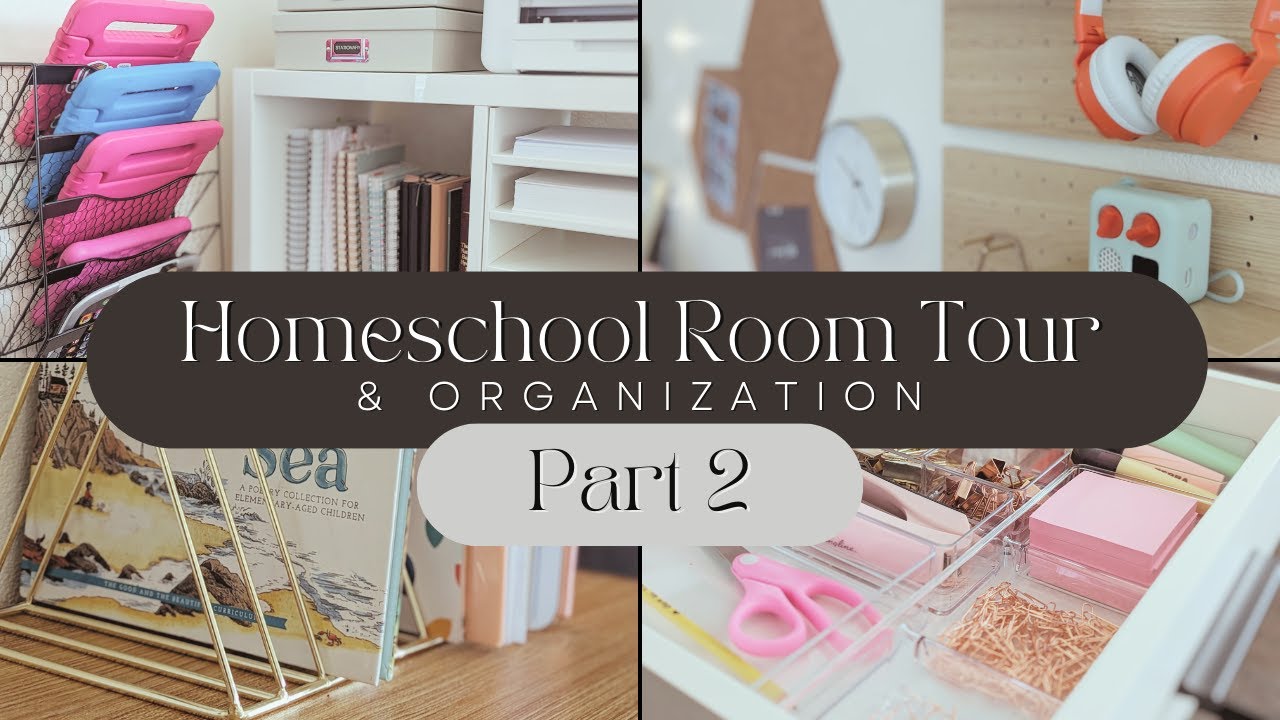 YouTube post by @PursuingPeace for edZOOcation. Caption reads: *Part 2 HOMESCHOOL ROOM TOUR & ORGANIZATION: See....