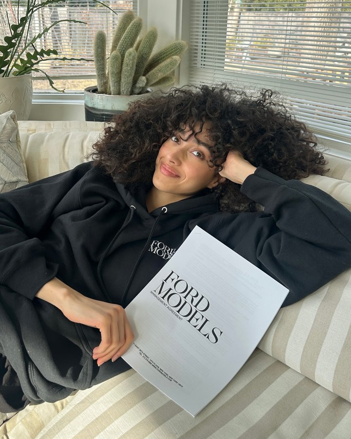 Instagram post by @sophiabounou for Ford Models. Caption reads: New chapter 🥹🫶 @fordmodels NYC....