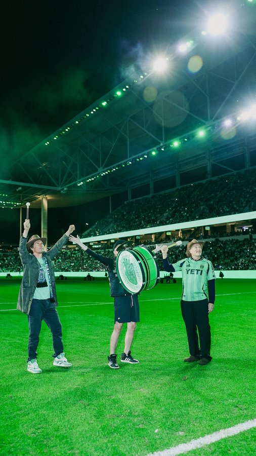 Instagram post by @austinfc for Major League Soccer. Caption reads: Getting the party started. 💚🖤.