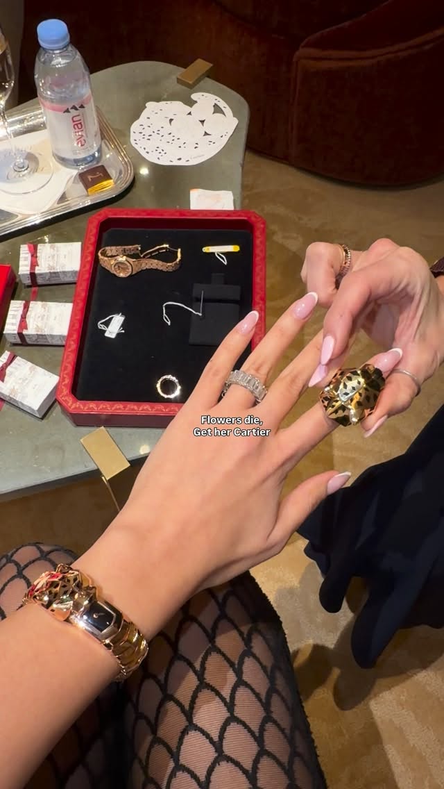 Instagram post by @styledbyshishi for Cartier. Caption reads: [...] was it really a gift? 💎 Flowers… or Cartier....