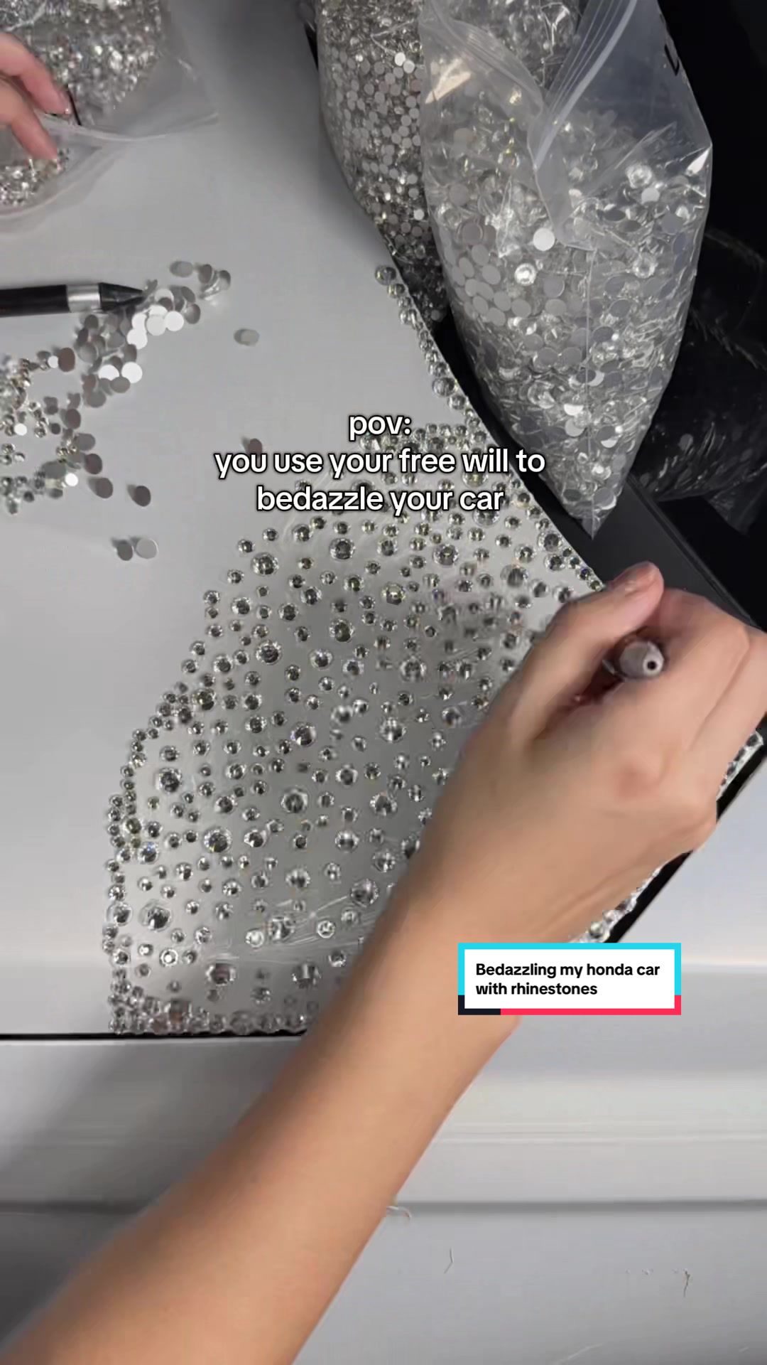 TikTok post by @bijoubybecca for Honda. Caption reads: Weekly Thursday bedazzled car updates! Here is....