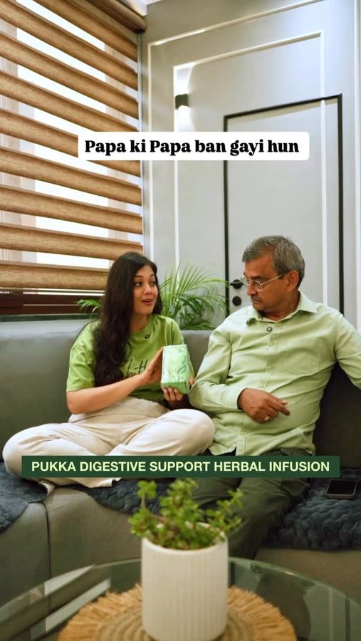 Instagram post by @soharshi_ for Pukka Herbs. Caption reads: Papa appointments bhool jaaenge, par puri aur....
