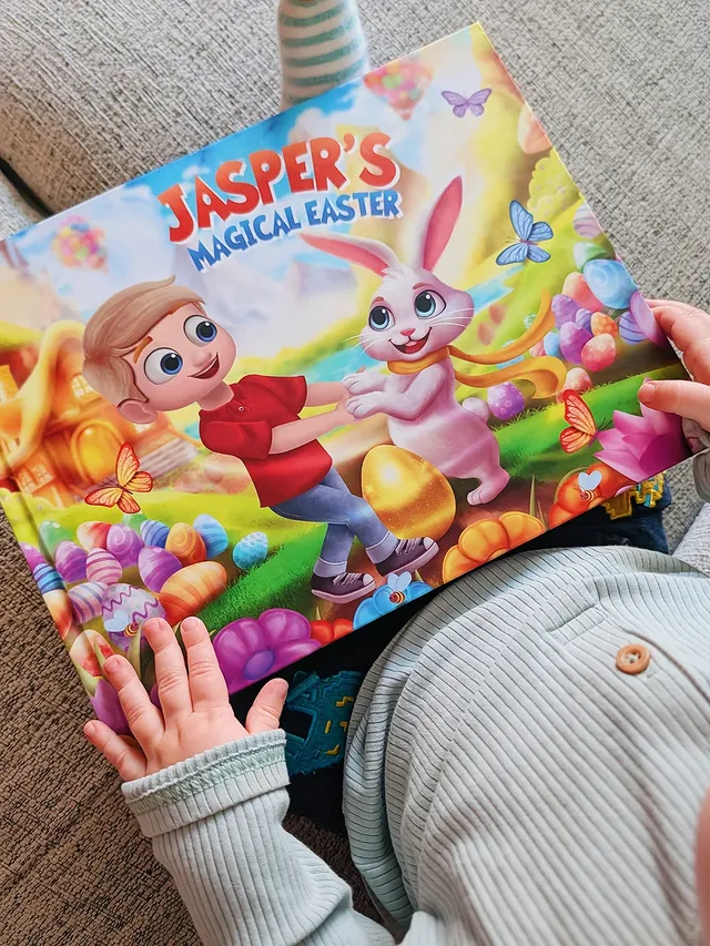 Instagram post by @mamahigdon for StoryBug. Caption reads: [...] year. 🐣📖 This personalised book from....