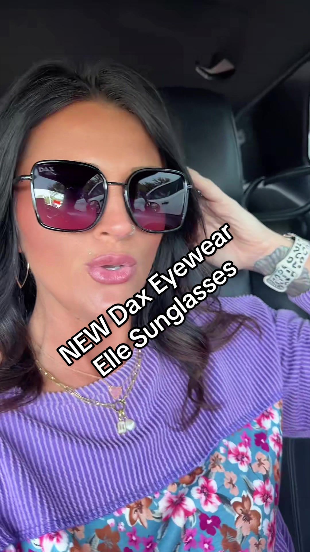 TikTok post by @hannahnappyhair for Dax Eyewear. Caption reads: NEW DAX Eyewear Elle Sunglasses! Oversized....