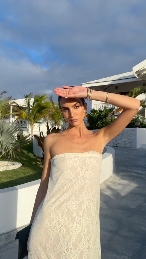 Instagram post by @jordanpaltrow for WEWOREWHAT. Caption reads: Bahamian nights wearing @shopweworewhat #ad.