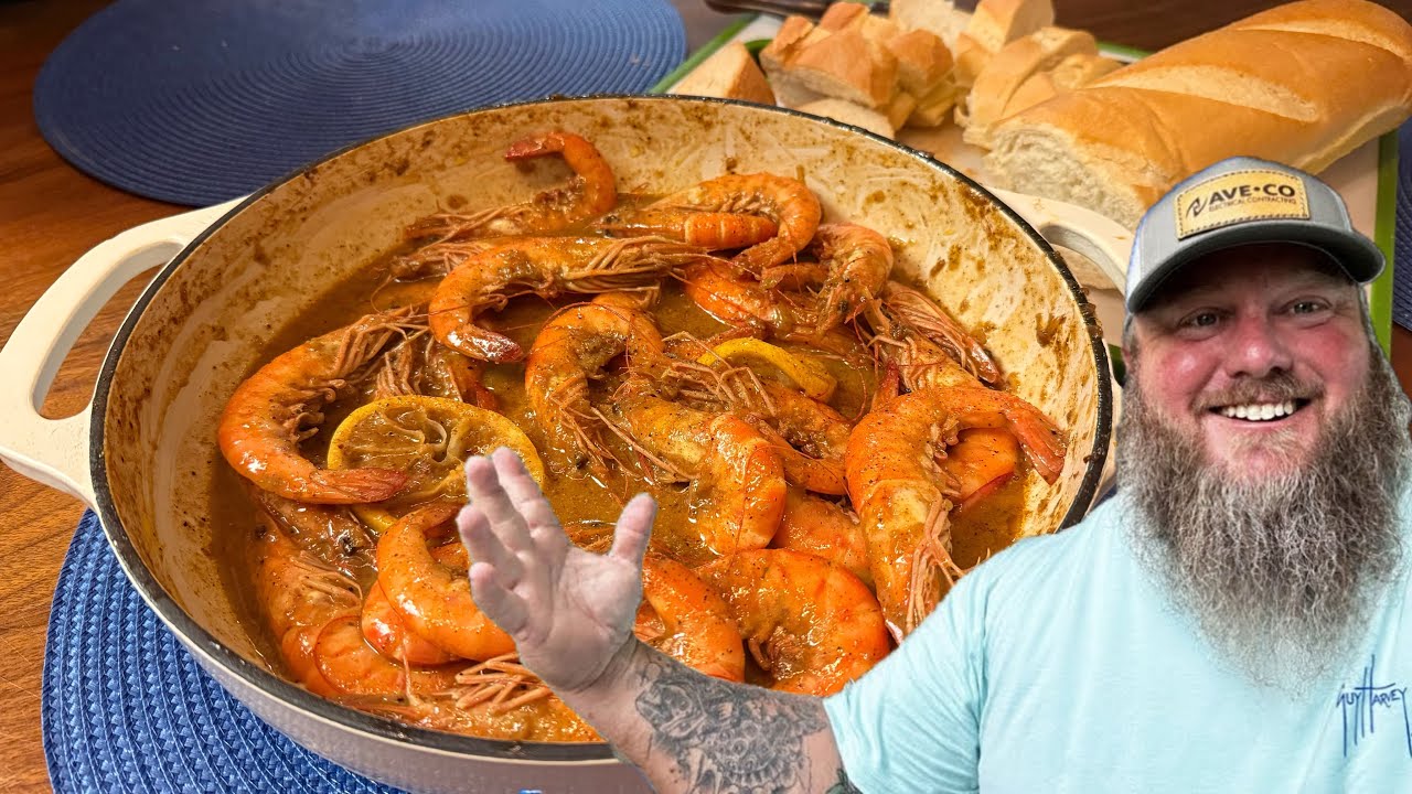 YouTube post by @TugTrashOutdoors for LMNT. Caption reads: The BEST Shrimp ever Caught and Cooked | Night....