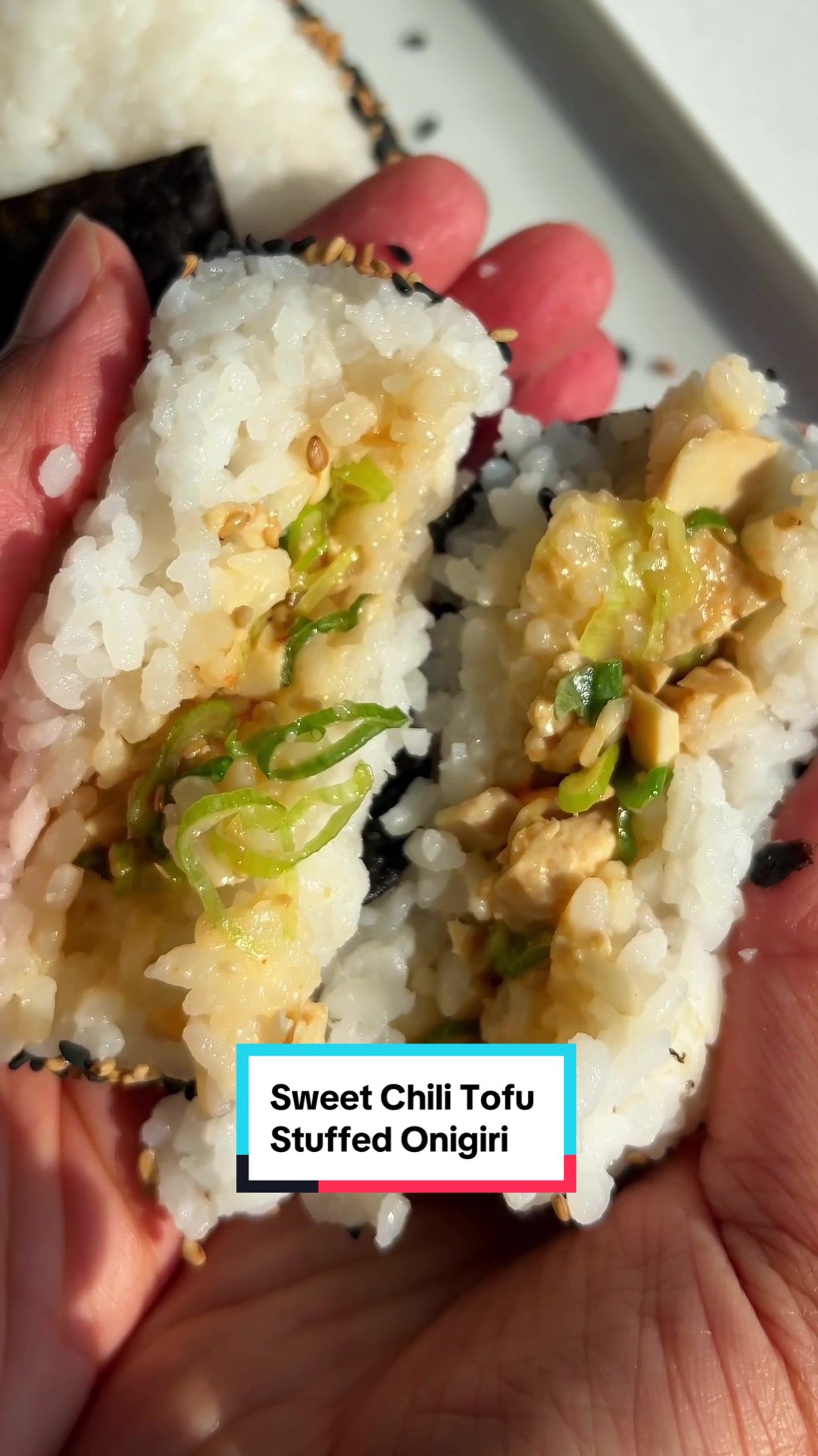 TikTok post by @plantbasedrd for Nasoya. Caption reads: 🍙 I used to make onigiri a lot during my last job....