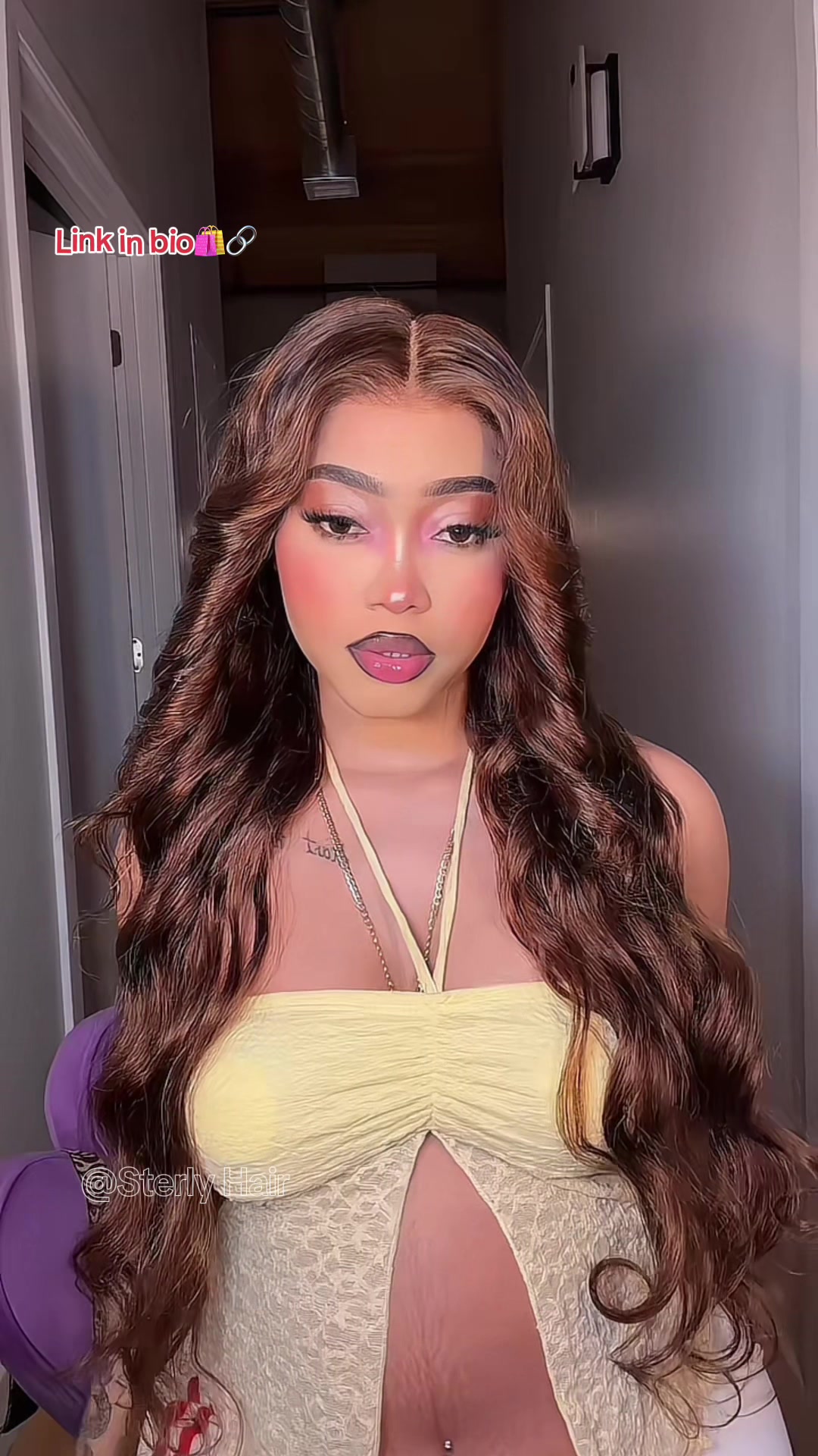TikTok post by @yaatiff for Sterly Hair. Caption reads: @sterlyhair @sterlyhair the chocolate brown color....
