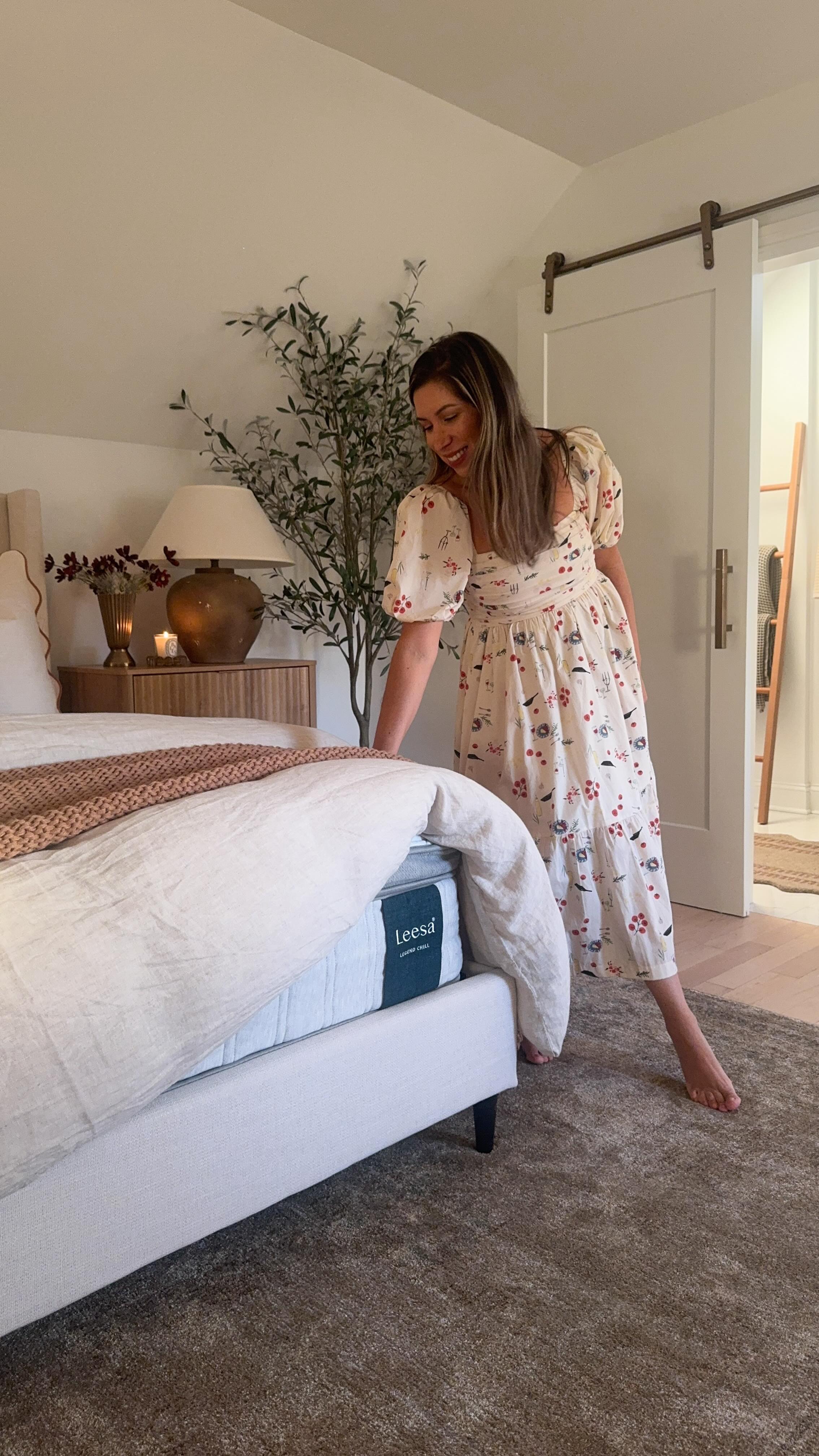 Instagram post by @meggieferrerhome for Leesa. Caption reads: We finally upgraded to the @leesasleep Legend....