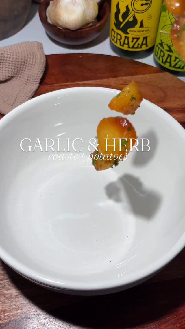 Instagram post by @thesapor for Graza. Caption reads: Crispy garlic & herb roasted potatoes ✨🧄

Using....