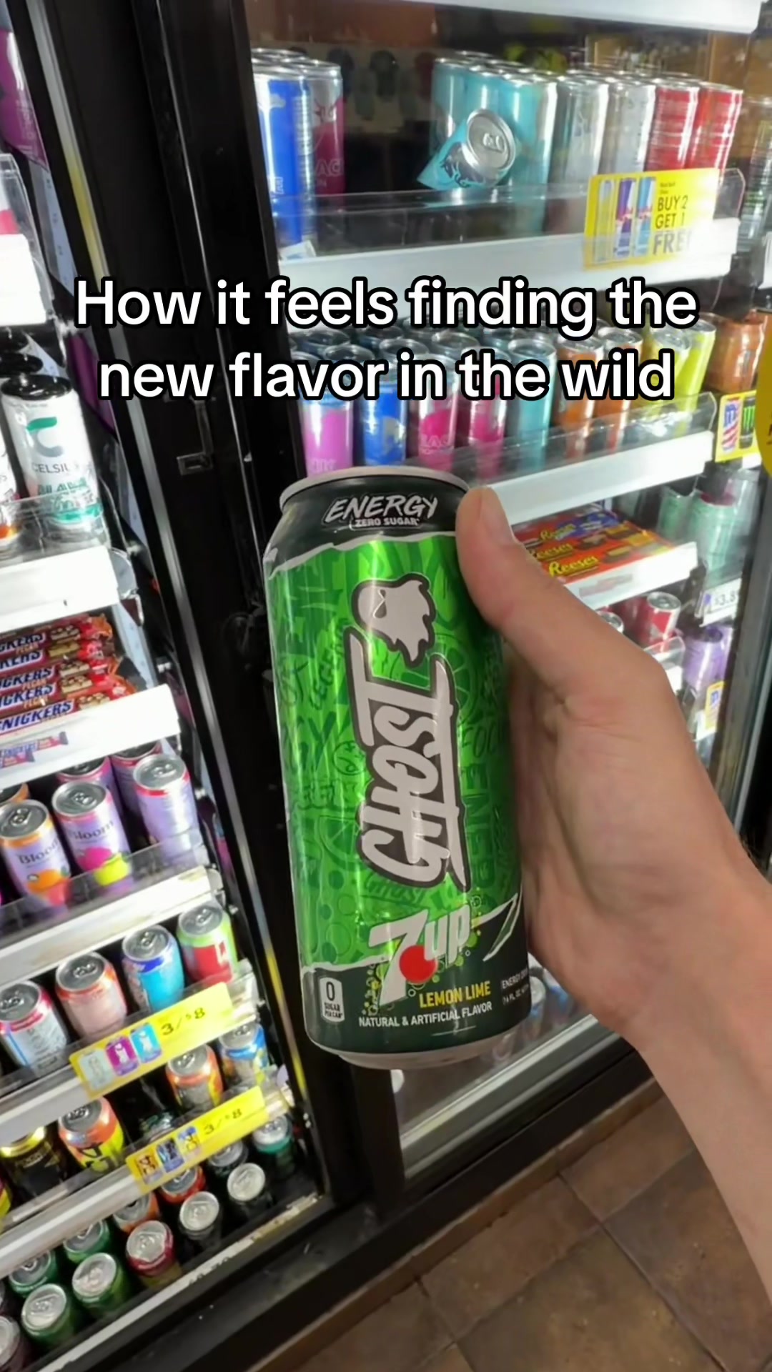 TikTok post by @vincesvault for GHOST® Energy. Caption reads: Gold loot in the wild #ad new @GHOST® Energy 7-Up....