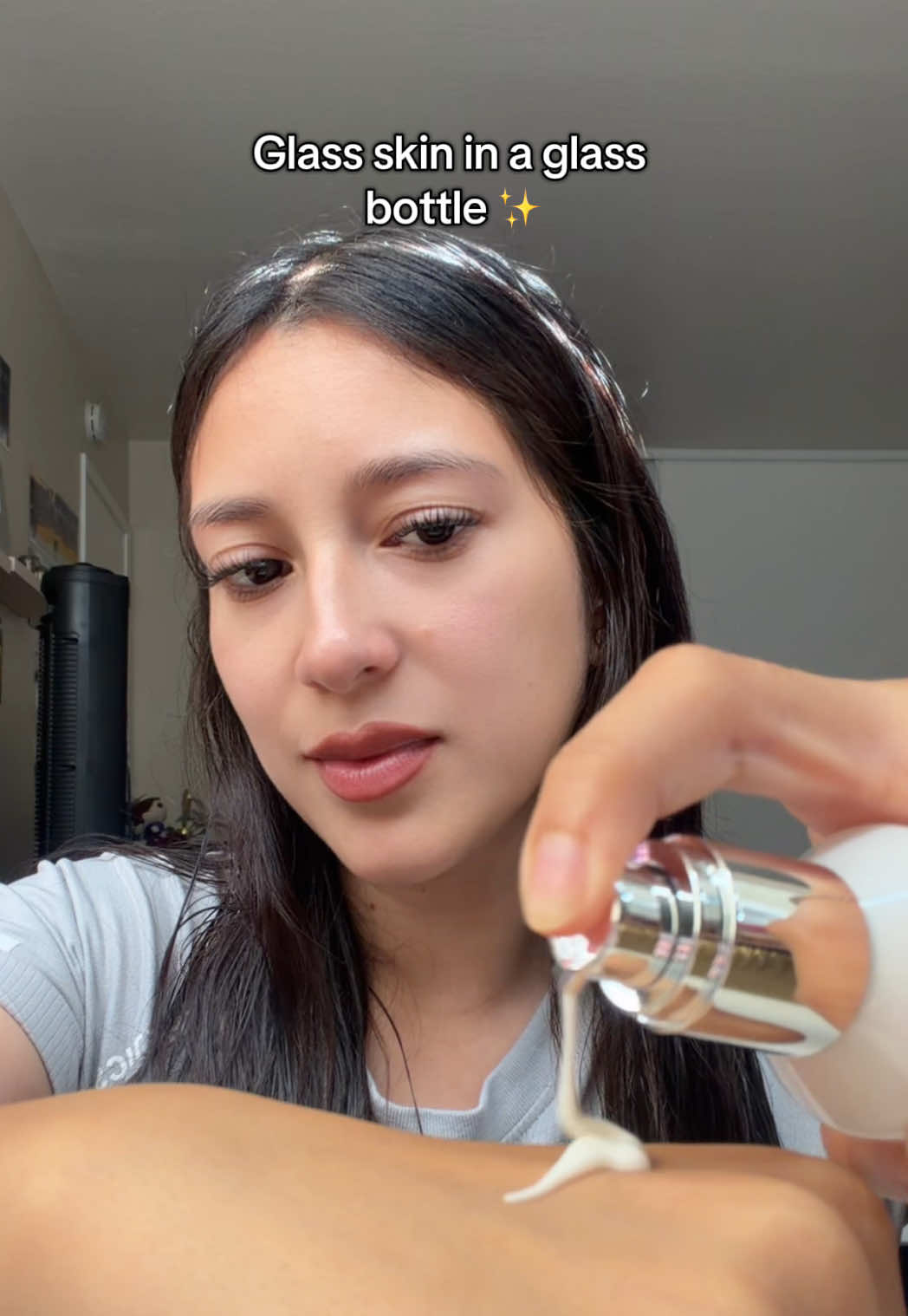 TikTok post by @karlagallardoo_ for ANECOES. Caption reads: Glass skin in a glass bottle ✨ @ANECOES official....