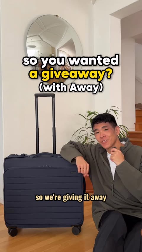 Instagram post by @andrewpolo_ for Away. Caption reads: [...] i’m really excited that we’re giving one....