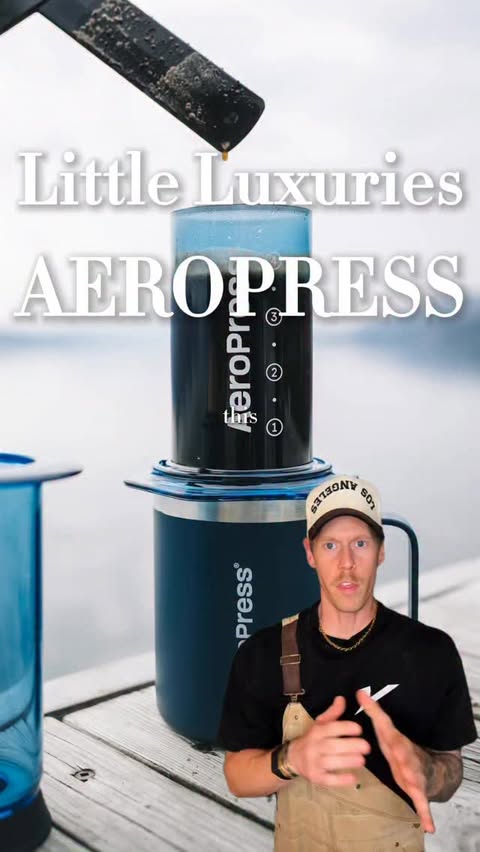 Instagram post by @calebulf for AeroPress. Caption reads: @aeropress is one of my favorite coffee brewing....