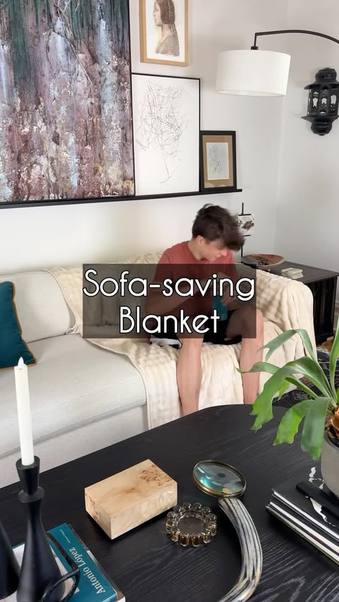 Instagram post by @ellenfleckinteriors for Bedsure Home. Caption reads: [...] #WaterProofBlanket #Bedsuregetcozy....