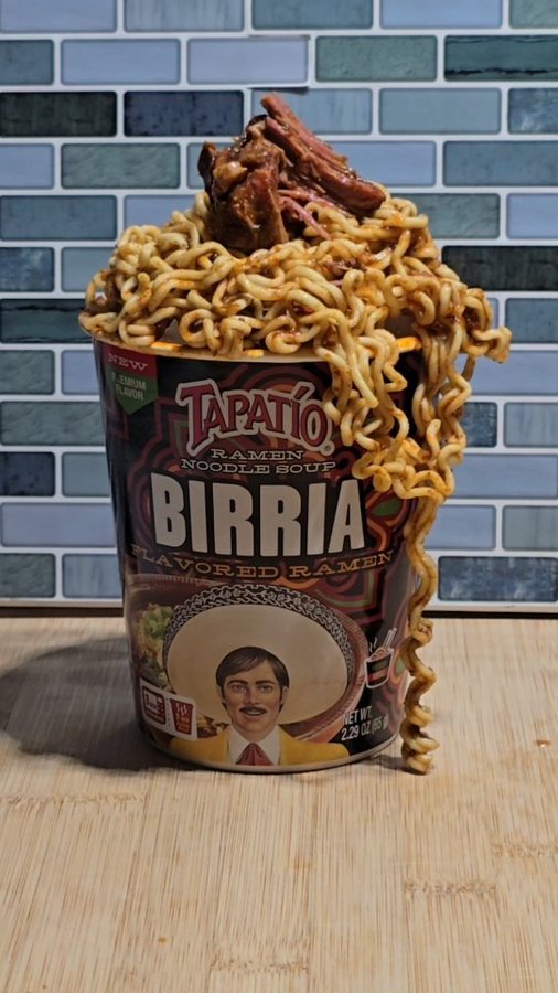 Instagram post by @just8ate for Tapatio Ramen. Caption reads: Just ate More Than Just Ramen Birria Tapatio....