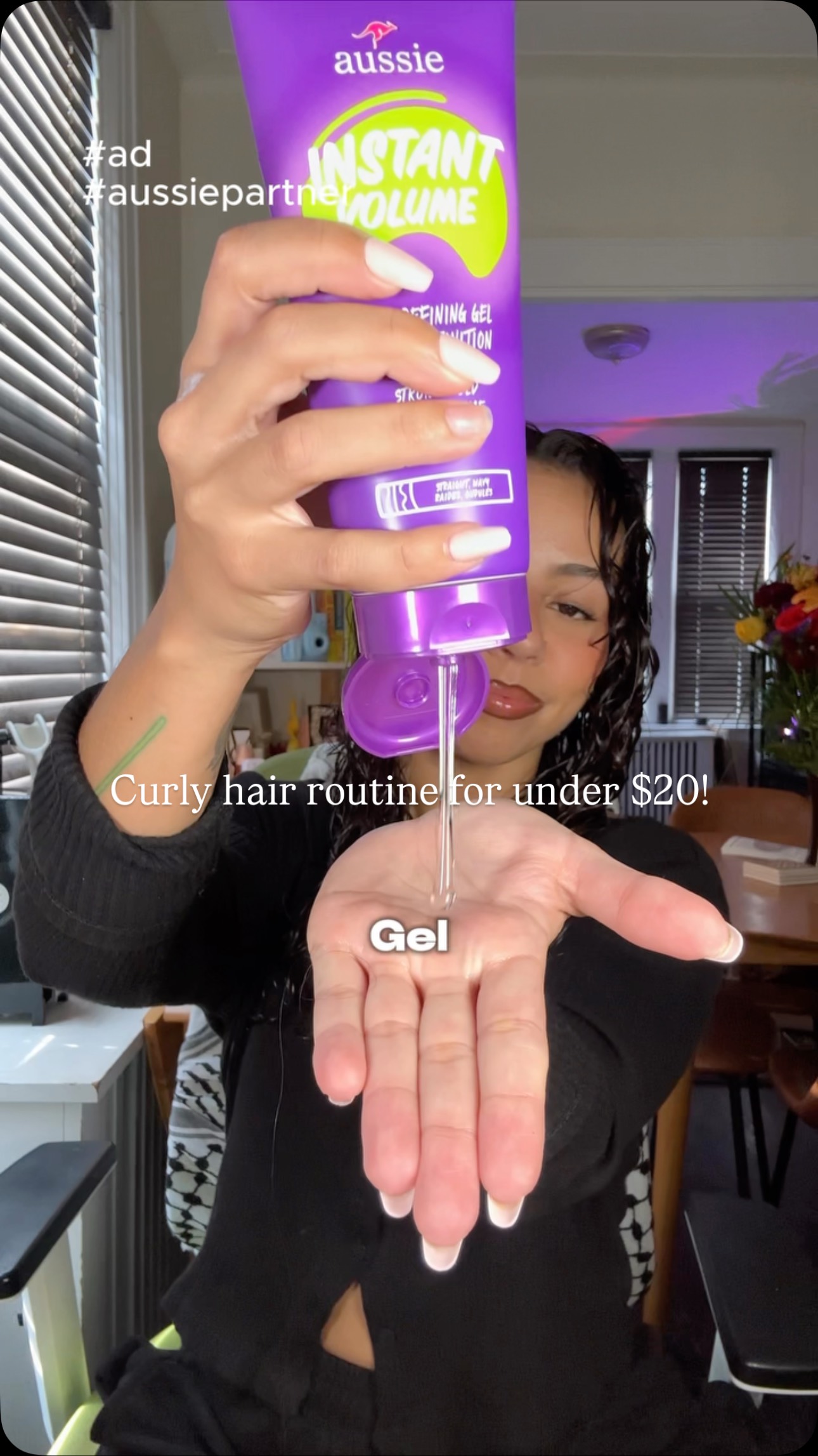 Instagram post by @nemesismarie06 for Aussie Hair. Caption reads: #ad #aussiepartner Curls Girls don’t gatekeep, y....