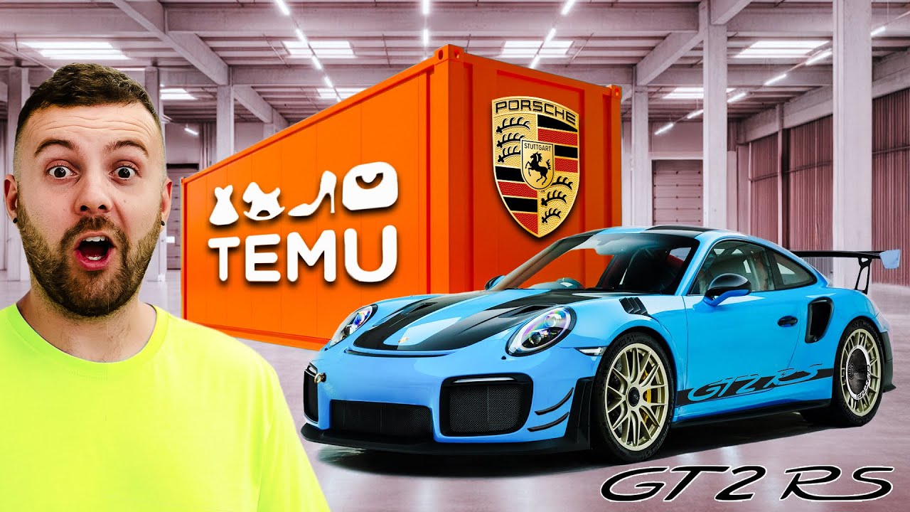 YouTube post by @Chris_Slix for Surfshark. Caption reads: BUILDING A $800,000 PORSCHE GT2RS FROM TEMU.