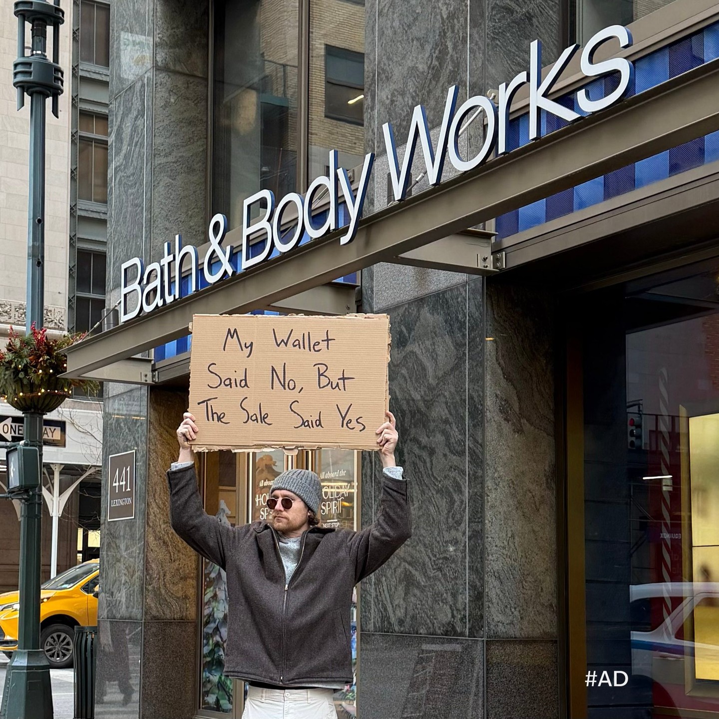 Instagram post by @dudewithsign for Bath & Body Works. Caption reads: #AD The Semi-Annual Sale has a way of changing....