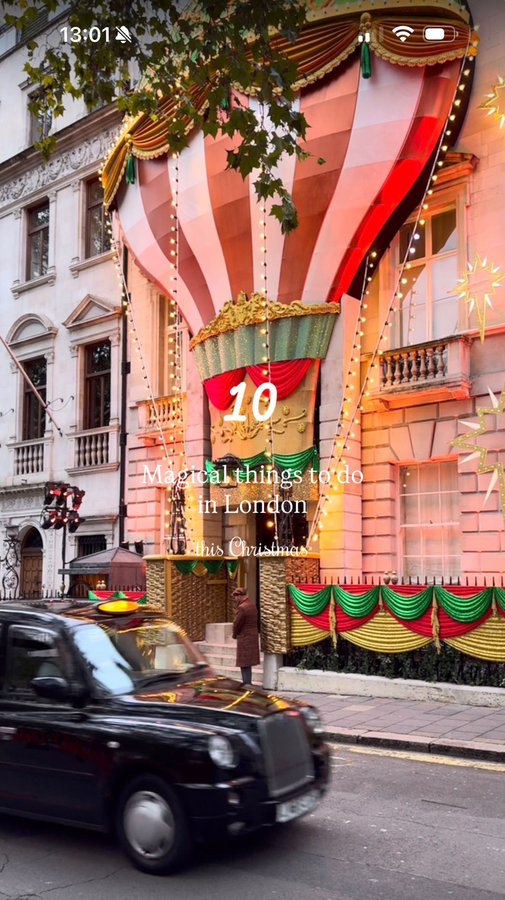 Instagram post by @prettylittlelondon for Harrods. Caption reads: If you are planning your festive itinerary in....