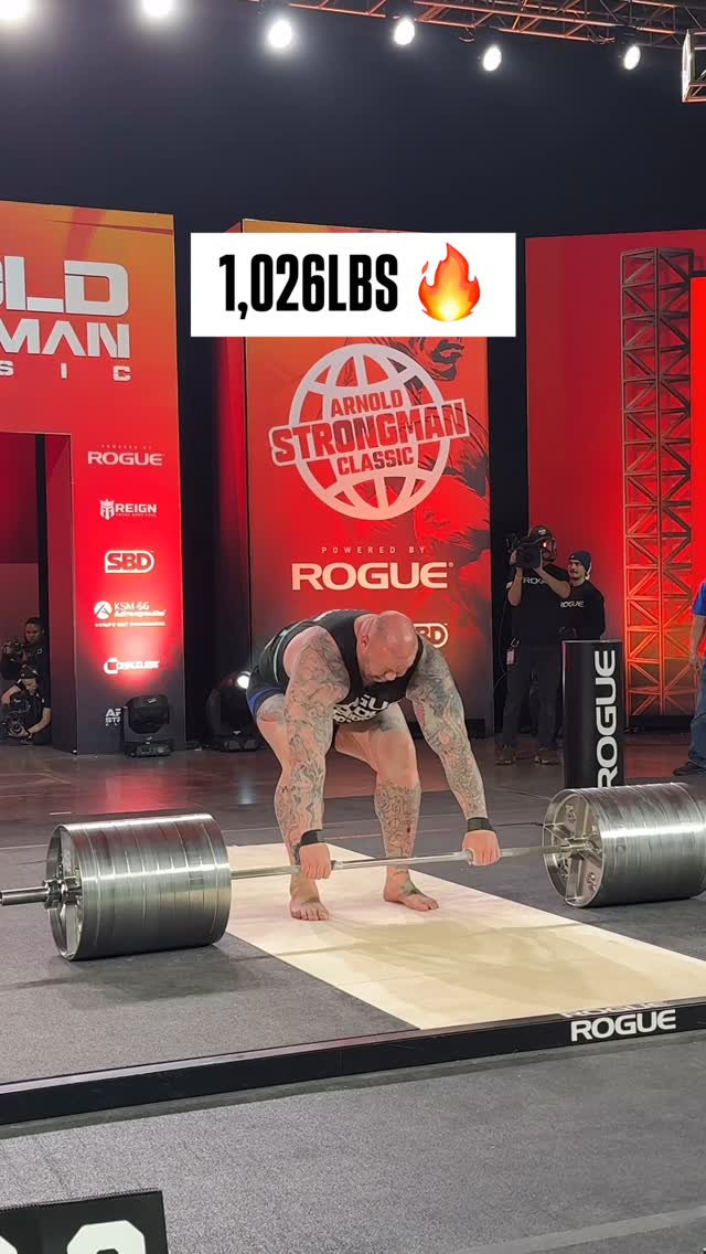 Instagram post by @thorbjornsson for Reign Body Fuel. Caption reads: @thorbjornsson lifts 1,026LBS / 466KG on the....